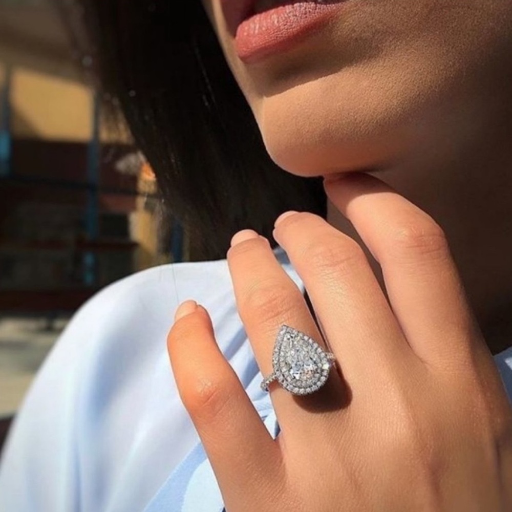 PEAR CUT 925 STERLING SILVER DIAMOND RING